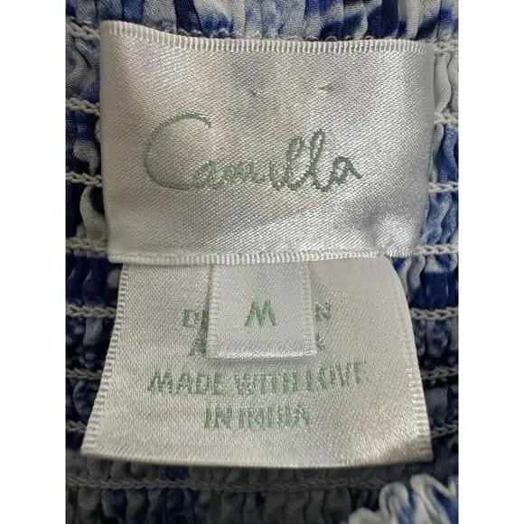 Camilla Silk Blouse Puff Sleeve Blue Floral Women’s Medium - Picture 8 of 10